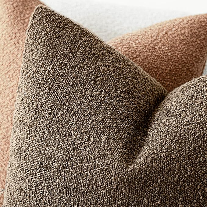 Foindtower Decorative Textured Boucle Throw Pillow Covers Accent Solid Pillow Cases Neutral Soft Cozy Couch Cushion Case for Chair Sofa Bedroom Living Room Home Decor 24x24 Inch,1PC,Light Brown