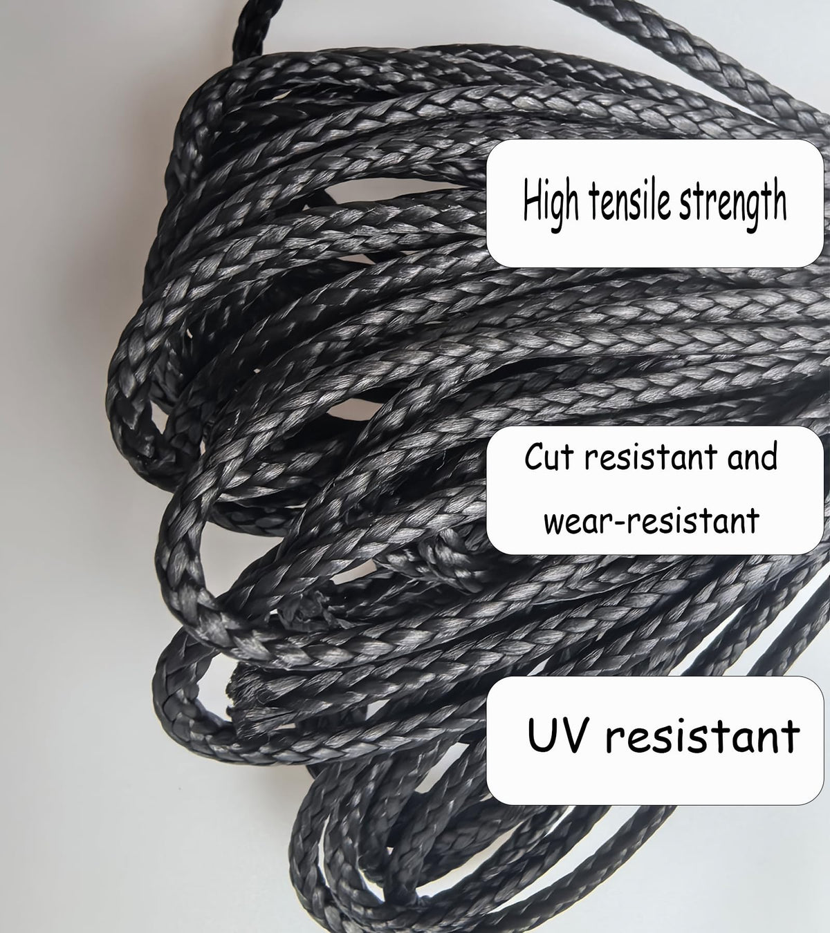 12 Strand Braided Dyneema Rope -3mm 700kg Fracture Strain - Suitable for Tents, Kiteboarding, and Other 65 feet (Black)