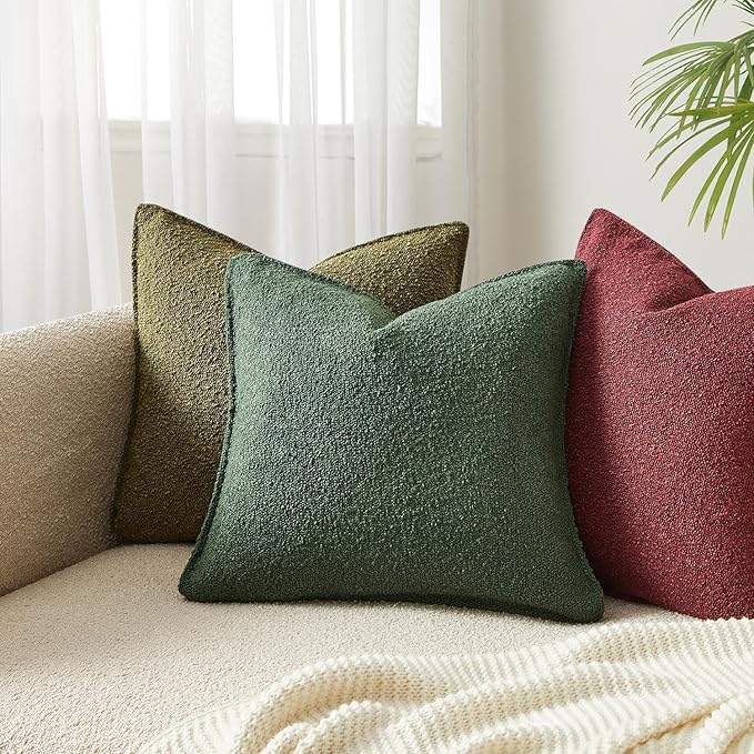 JUSPURBET Green Decorative Pillow Covers 24x24 Set of 2 Throw Pillow Covers for Couch Sofa Bed Cozy Boucle Textured Cushion Covers Cases with Hidden Zipper for Living Room Home Decor