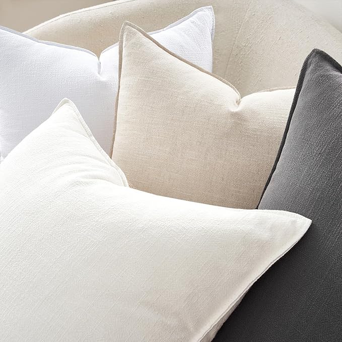 Gray Solid Linen Pillow Covers with Flange Design Soft Accent Boho Decorative Grey Throw Pillow Covers Pack of 4 Couch Pillowcases Farmhouse for Living Room Bed Sofa 16x16 Inch
