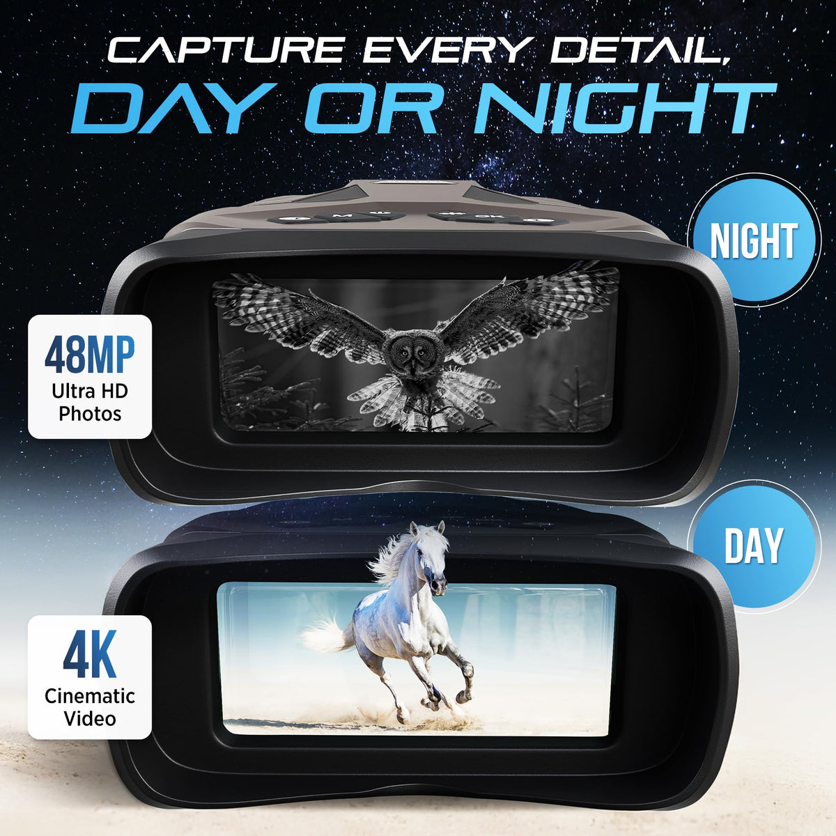 LUNAREX 4K Night Vision Goggles for Adults – Digital Night Vision Binoculars with 8X Zoom, 48MP Camera, 4000mAh Rechargeable Battery, 32GB TF Card, Infrared Night Vision Goggles for Hunting & Outdoor