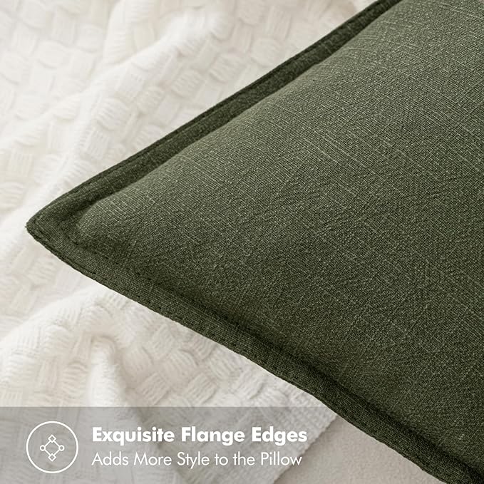 MIULEE Decorative Linen Pillow Covers 16x16 Inch Dark Olive Green Boho Farmhouse Neutral Spring Couch Throw Pillows for Bed Pack of 2 Accent Modern Pillowcase Sofa Livingroom Home Decor