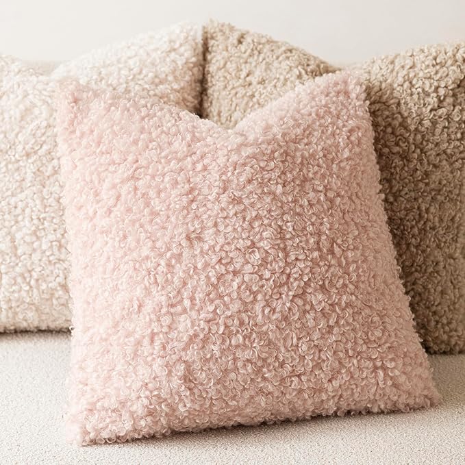 Foindtower 2 Pieces 26x26 Inch Light Pink, Faux Fur Throw Pillow Cover Accent Sherpa Furry Pillow Covers Fuzzy Soft Pillowcases Cozy Sheepskin Decorative Fleece Cushion Case for Bed Couch Living Room