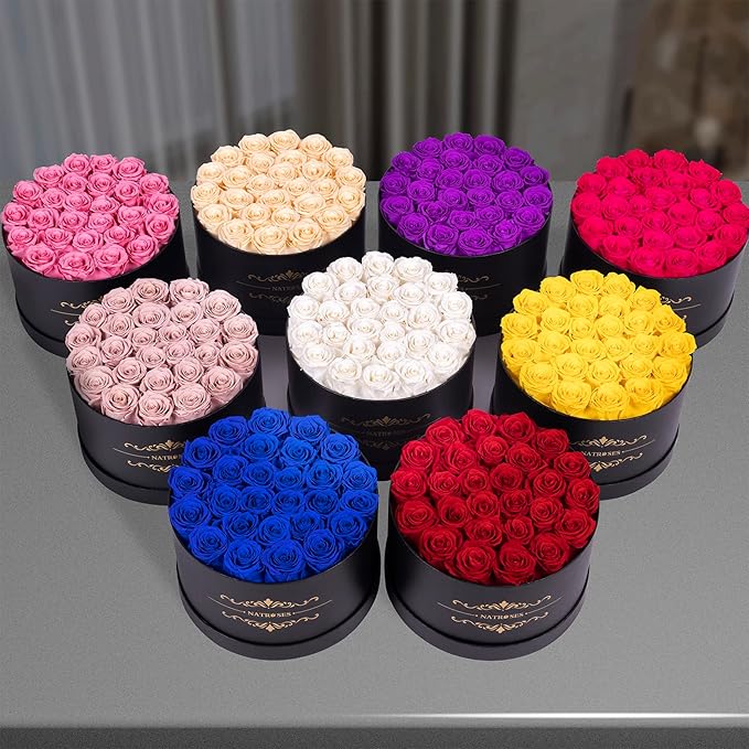 NATROSES 27 Piece Forever Preserved Roses in a Box, Preserved Flowers for Delivery Birthday, Flowers Gifts for Mothers Day, Royal Blue