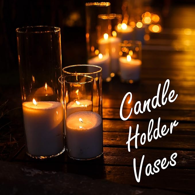 CYS Excel Clear Glass Cylinder Vase (H:9" D:4") Flower Vase Centerpieces Hurricane Floating Candle Holder