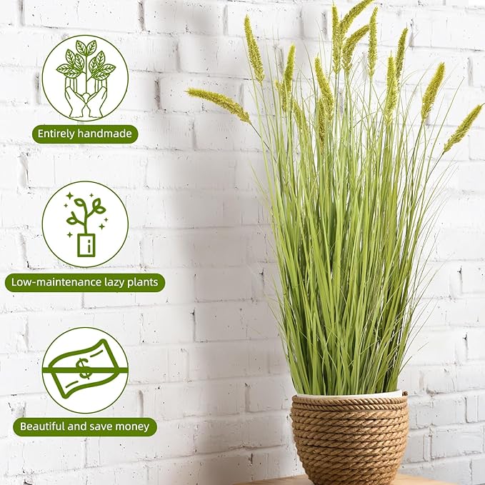 Green Onions Fake Plants,Artificial Plants Indoor, Fake Grass Decor Green Plant Fake Outdoor Flowers Fake Succulents,Artificial Tall Grass Plants with Pots House Decorative(47" 2 Pack)