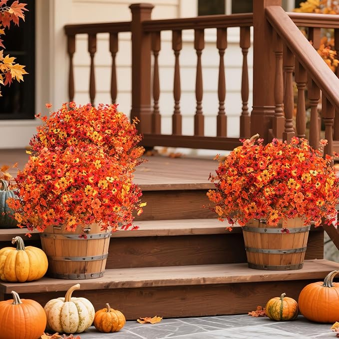 Artificial Fall Flowers for Decoration Fake Flowers Outdoor Artificial Plants, 12 Bundles Faux Mums Autumn Plastic Flower UV Resistant for Porch Patio Home Yard Garden Window Box Pot Planters
