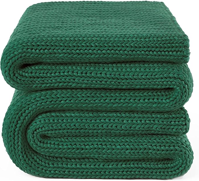 Guohaoi Knitted Weighted Blanket for Adults (Green 48"x72" 12lbs) No Beads Cooling Throw Blanket for Hot Sleepers, Home Decor Breathable Chunky Knit Heavy Blanket Use on Full Size Bed