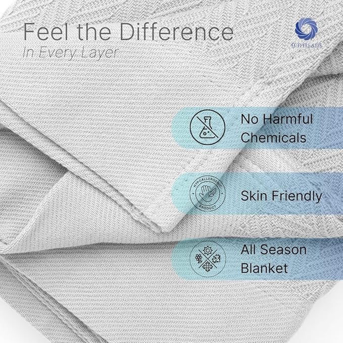 100% Cotton Herringbone Weave Blankets, 66"X90" Twin, Throw Blanket for Bed,All Season Cotton Blanket, Cozy Blanket,Throws Bed Blanket, Throw Blanket for Couch,Modern Home Decor -Light Grey