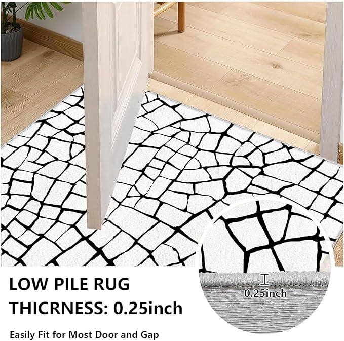 Black and White Area Rug, Abstract Rug, Contemporary Minimalist Rugs, Geometric Cracks Area Rugs, Modern Geometric Carpet for Living Room, Washable Non Slip Home Decor Mat 3x5