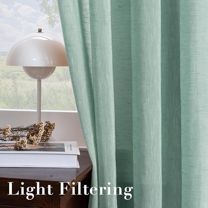 H.VERSAILTEX Linen Curtains Nickel Grommet Natural Linen Semi-Sheer Curtains 2 Panels Privacy Added Premium Soft Rich Material Drapes for Bedroom/Livingroom/Sliding Door - 52x96 - Inch - Sea Mist