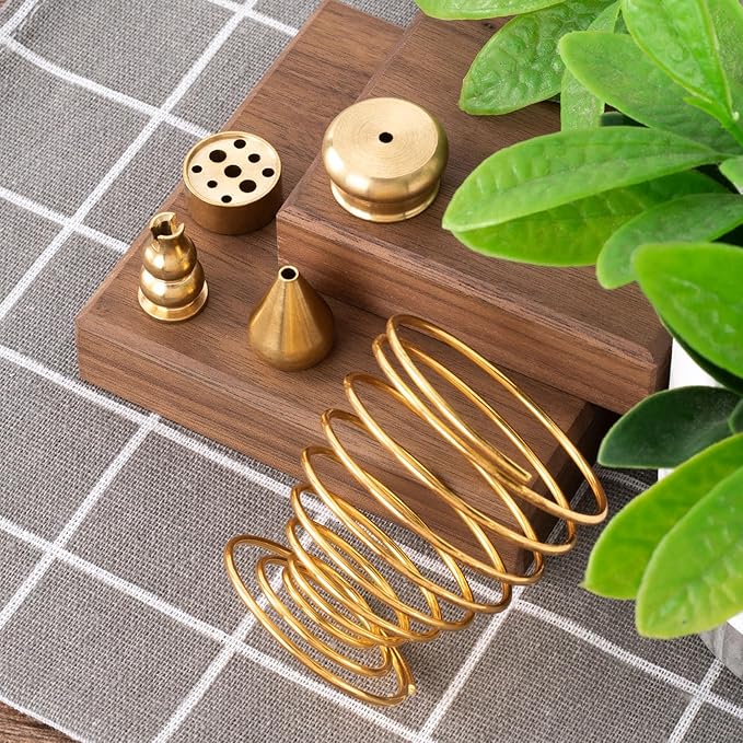 OIIKI Brass Incense Holder, Coil Incense Burner, Incense Stick Holder, Alloy Cone Ash Catcher for Indoor Outdoor Use (5 Styles)