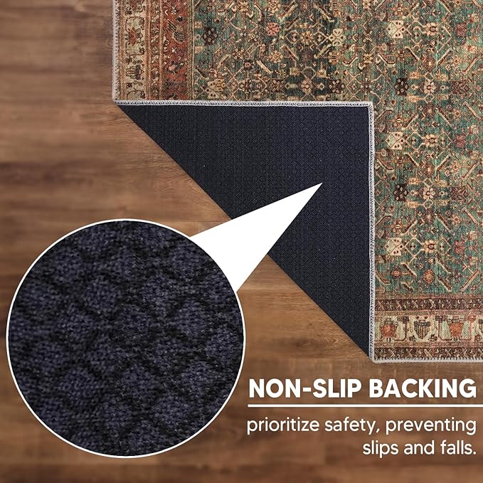 Keen Home Design 2x10 Rug - Machine Washable Runner with Non-Slip Backing, Ideal for Hallway, Entryway, Kitchen, Laundry Room - Vintage, Easy Clean, Durable, Low Pile Rug - (2'6" x 10')