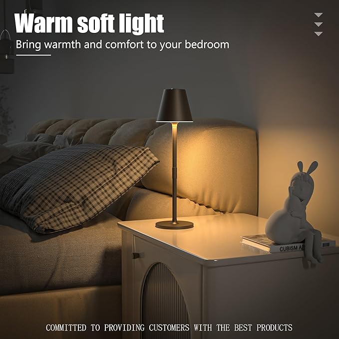Modern LED Cordless Table Lamp, 4000mAh Rechargeable Battery, 3 Level Brightness Night Light, Metal Shell, Minimalist Design, for Couples Dinner/Coffee Table/Restaurant/Bedroom, Khaki