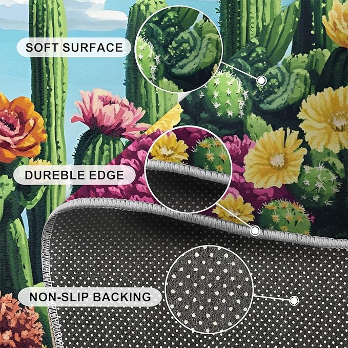 Cactus Living Room Rugs, Desert Oasis Area Rugs 2x3 Rug Succulents Non-Slip Washable Rugs Stain Resistant Rug Low-Pile Throw Rug for Bedroom Dining Room Office
