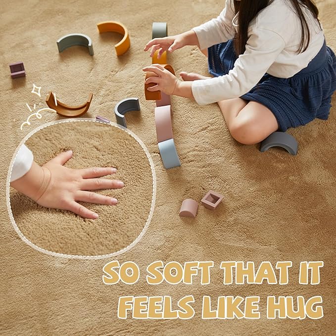 jinchan Solid Plush Area Rug 2x3 Performance Shaggy Washable Rug Indoor Entryway Doormat Soft Modern Faux Wool Cozy Non Slip Carpet for Living Room Kid Room Bedroom Nursery Tan