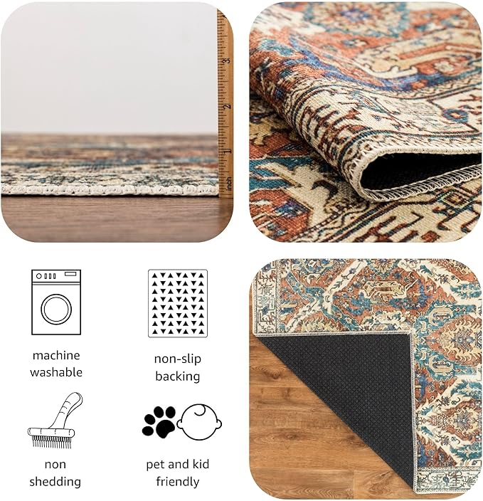 Keen Home Design 10x14 Rug - Machine Washable Area Rug with Non-Slip Backing, Ideal for Living Room, Dining Room, Bedroom - Vintage, Easy Clean, Durable, Low Pile Rug - (9'7" x 14')