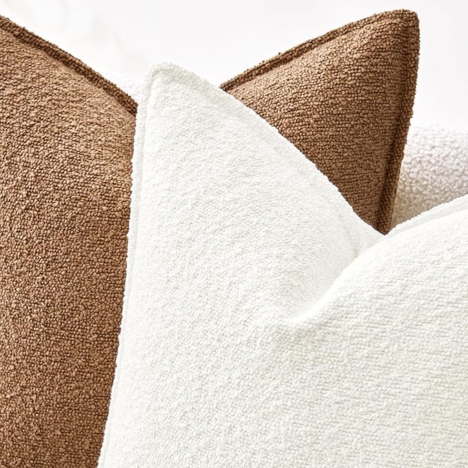 MIULEE Pack of 2 Decorative Textured Boucle Throw Pillow Covers 18x18 Inch Brown Broadside Thick Boho Pillows for Farmhouse Accents Sofa Couch Bedroom Living Room Home Decor