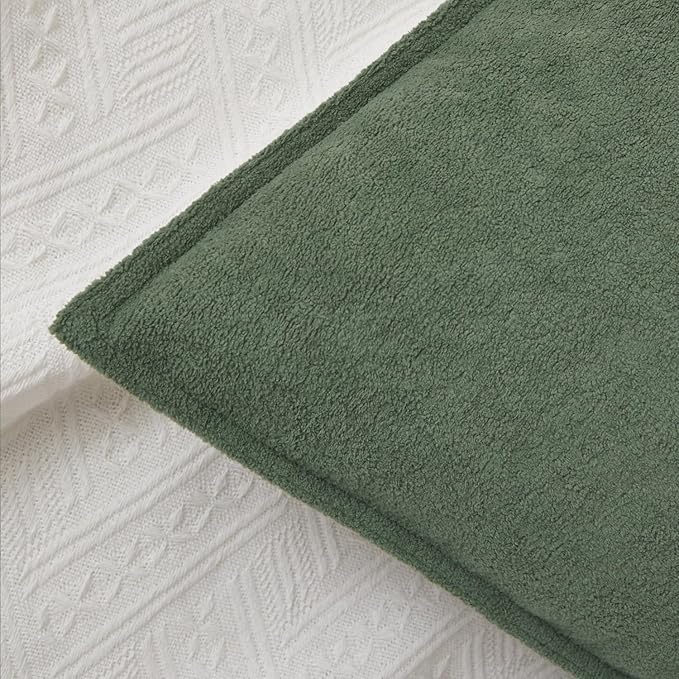 Kevin Textile Waterproof Decorative Pillow Covers Olive Green 16x16 Inch Pack of 2 Soft Boucle Textured Throw Pillowcases Elegant Accent Pillows for Couch Sofa Chair Bed Home Decor Indoor Outdoor