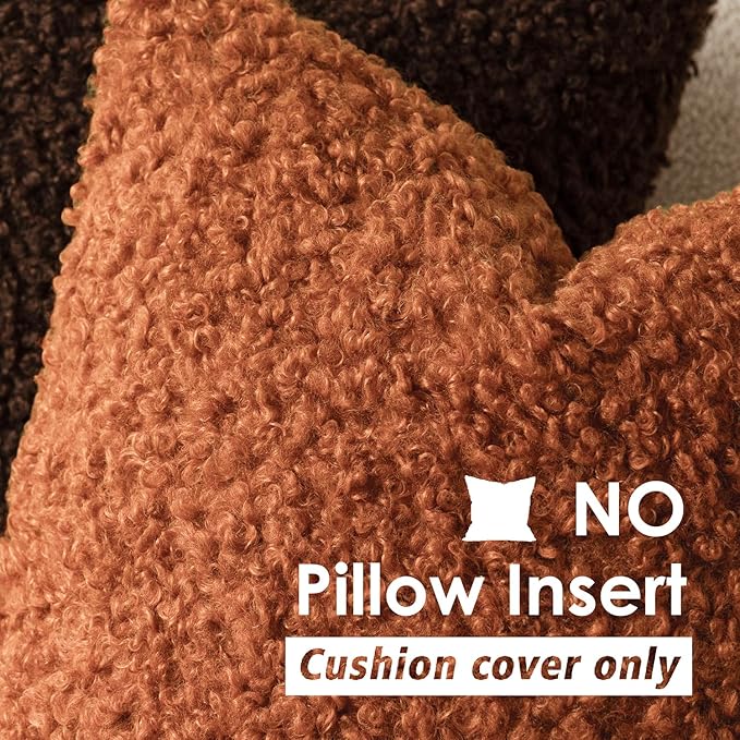 Foindtower 2 Pieces 18x18 Inch Burnt Orange, Faux Fur Throw Pillow Cover Accent Sherpa Furry Pillow Cover Fuzzy Soft Pillowcases Cozy Sheepskin Decorative Fleece Cushion Case for Bed Couch Living Room
