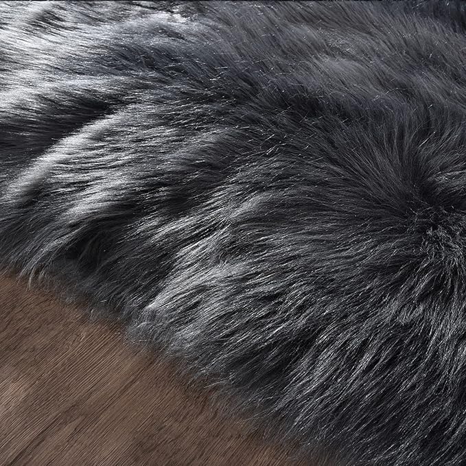 Latepis Rugs for Living Room 5x7 Dark Grey Washable Faux Fur Throw Rugs for Bedroom Sofa Floor Fluffy Shag Fuzzy Rug Shaggy Rug Luxury Home Decor Rectangle