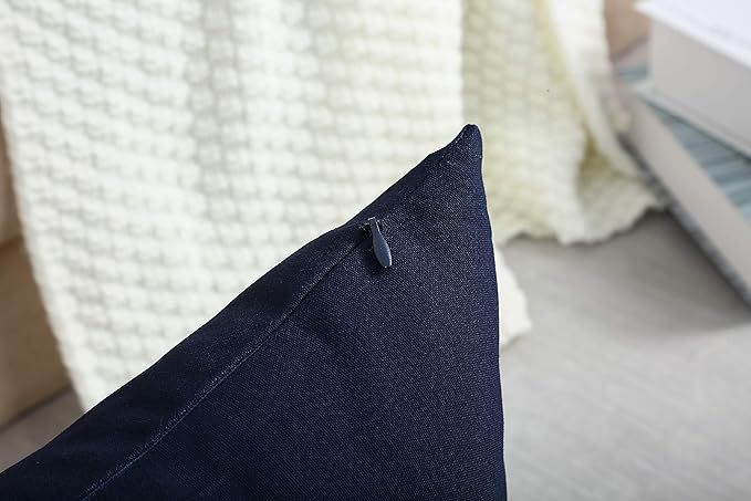 TangDepot Set of 2 Handmade Decorative Solid 100% Cotton Canvas Throw Pillow Covers/Cushion Covers, 45 Colors Available - (16"x16" 2 Pieces, Dark Navy)