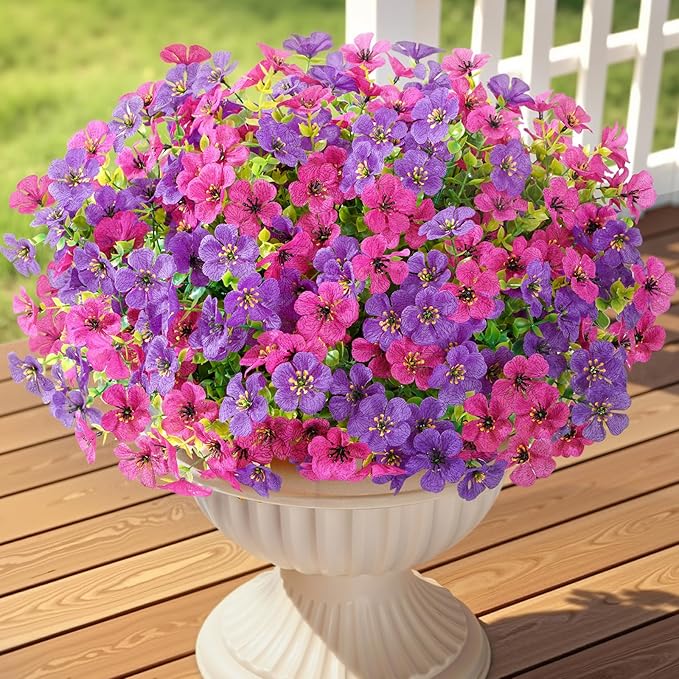 Lifewit Artificial Flowers for Outdoor Indoor, 12 Bundles Plastic Fake Flowers Daisy with Eucalyptus Leaves for Home Garden Decor, Porch, Window Box(Mix for Fuchsia Purple)