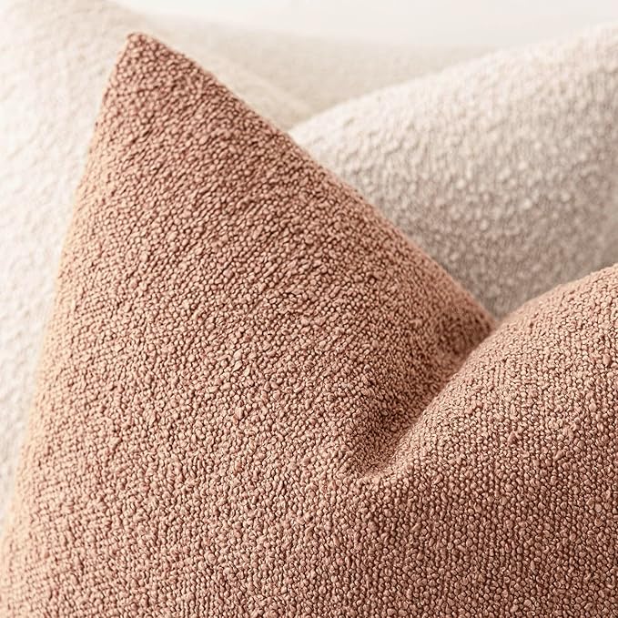 Foindtower Decorative Textured Boucle Throw Pillow Covers Accent Solid Pillow Cases Neutral Soft Cozy Couch Cushion Case for Chair Sofa Bedroom Living Room Home Decor 16x16 Inch,1PC,Dusty Orange Hazel