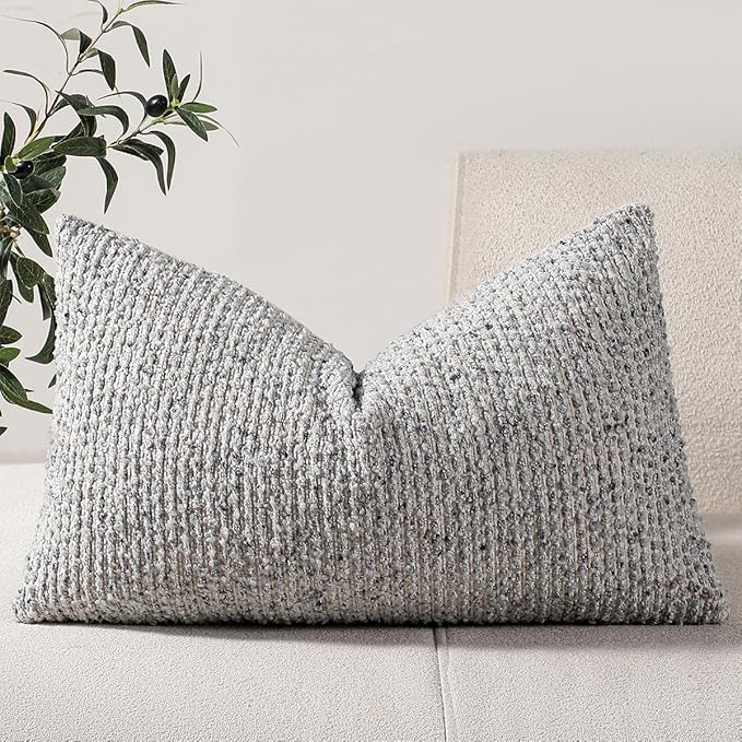 12x20 Blue Lumbar Pillow Cover Textured Boucle Striped Chic Morden Boho Accent Farmhouse Rectangular Decorative Couch Pillow Case for Home Decor Bed Sofa Living Room