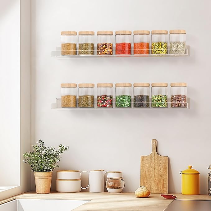 HBlife 24 Inches Invisible Wall Floating Bookshelf for Kids and Nursery, 16 Inch Stud Spacing Clear Acrylic Shelves for Figures, 3 Pack (5MM Thick)