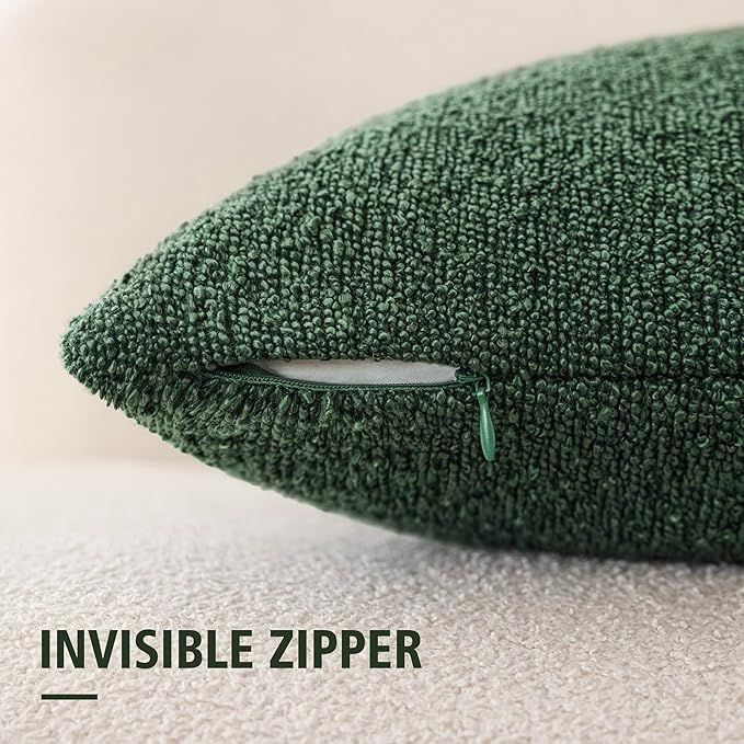 Foindtower Decorative Textured Boucle Throw Pillow Covers Accent Solid Pillow Cases Neutral Soft Cozy Couch Cushion Case for Chair Sofa Bedroom Living Room Home Decor 26x26 Inch,1PC,Pine Green