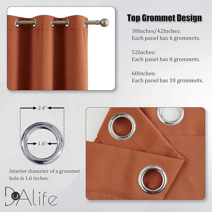 DUALIFE 120 Inch Patio Door Curtains - Fall Decor Earth Tone Extra Long Blackout Drapes Thermal Insulated Window Curtain Panels (Burnt Orange,Grommet,60 x 120 Inch Length 2 Panels)