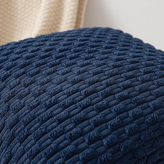 Kevin Textile Euro Sham Pillow Covers 28x28 Inch 2 Packs Soft Boho Striped Corduroy Decorative Throw Pillows for Living Room Couch Bed Sofa Rustic Farmhouse Home Decor 71x71cm Navy Blue