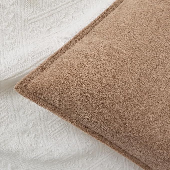 Kevin Textile Waterproof Decorative Pillow Covers Camel 18x18 Inch Pack of 2 Soft Boucle Textured Throw Pillowcases Elegant Accent Pillows for Couch Sofa Chair Bed Home Decor Indoor Outdoor
