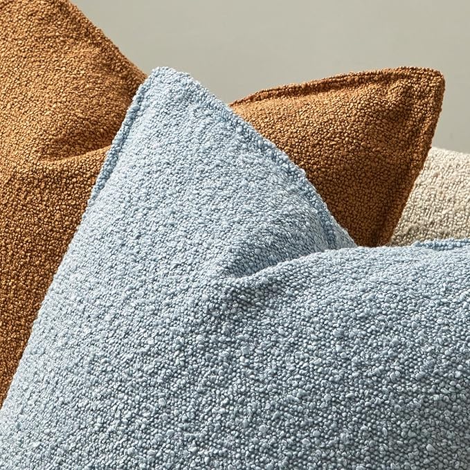 JUSPURBET Light Blue Decorative Pillow Covers 14x24 Set of 2 Throw Pillow Covers for Couch Sofa Bed Cozy Boucle Textured Lumbar Cushion Covers Cases with Hidden Zipper for Living Room Home Decor