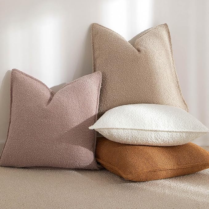 JUSPURBET White Decorative Pillow Covers 26x26 Set of 2 Throw Pillow Covers for Couch Sofa Bed Cozy Boucle Textured Cushion Covers Cases with Hidden Zipper for Living Room Home Decor