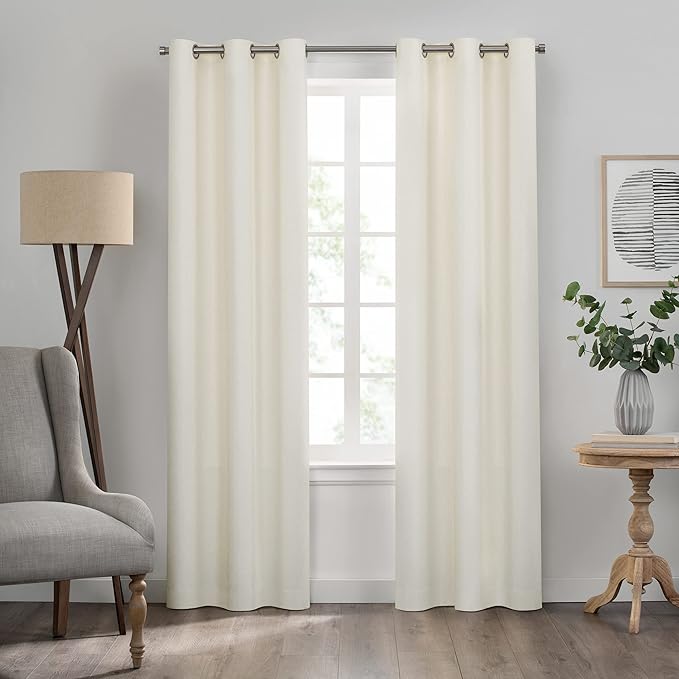 Eclipse Kendall Solid Textured Blackout Thermal Insulated Lining Grommet Window Curtain for Bedroom (1 Panel), 42 in x 63 in, Ivory