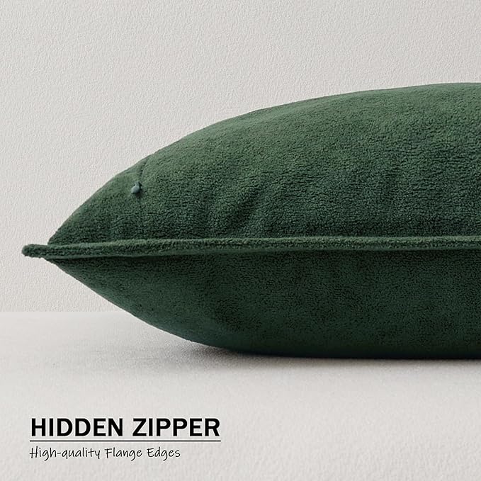 Kevin Textile Christmas Decorative Pillow Covers Dark Green 20x20 Inch Pack of 2 Soft Boucle Textured Waterproof Throw Pillowcases Accent Pillows for Couch Sofa Chair Bed Home Decor Indoor Outdoor
