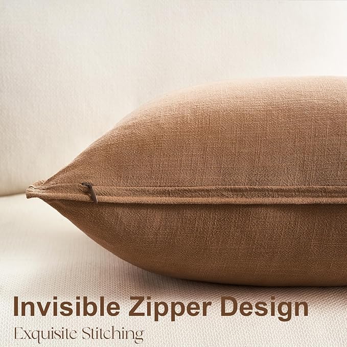 Pack of 4 Linen Lumbar Pillow Covers Neutral Farmhouse Couch Throw Pillows for Bed Accent Modern with Flange Design Pillowcase Sofa Livingroom Home Decor 12x20 Inch
