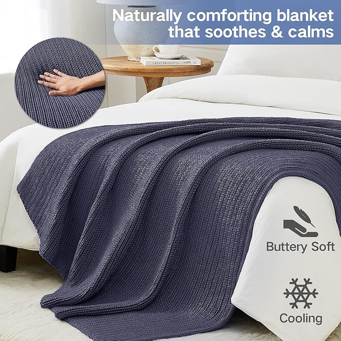 Guohaoi Knitted Weighted Blanket for Adults (Dark Grey 50"x75" 12lbs) No Beads Cooling Throw Blanket for Hot Sleepers, Home Decor Breathable Chunky Knit Heavy Blanket Use on Full Size Bed