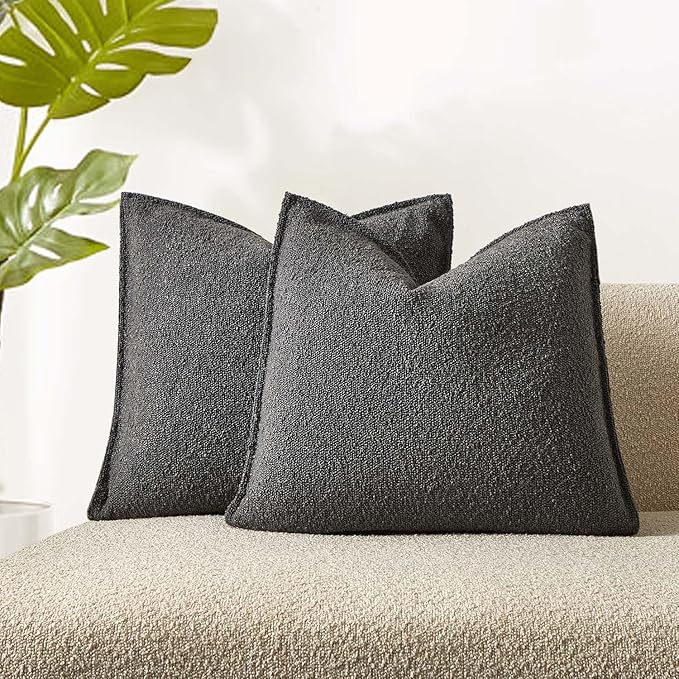 JUSPURBET 22x22 Pillow Covers Set of 2 Decorative Throw Pillow Covers Case for Couch Sofa Bed Soft Boucle Textured Cushion Covers with Hidden Zipper for Home Decor Living Room,Dark Grey
