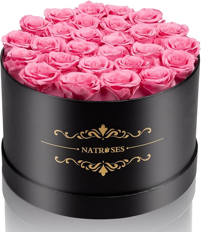NATROSES 27 Piece Forever Preserved Roses in a Box, Preserved Flowers for Delivery Birthday, Flowers Gifts for Mothers Day, Pink