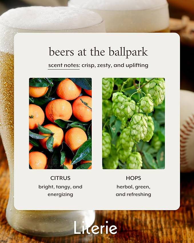 Literie NYC Inspired Scented Candle: Beers at The Ballpark - Citrus & Hops Scent, 9oz, 50 Hour Burn, Vegan Soy & Coconut Blend Candle for Home Decor, Gift for Women & Men