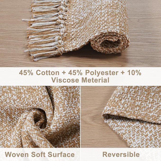 Collive Hallway Runner Rug, 2' x 6' Hand Woven Reversible Washable Entryway Rugs, Tan Cotton Modern Laundry Room Carpet Long Farmhouse Carpets for Bathroom Sink Foyer Bedroom