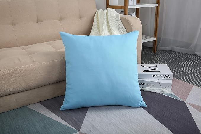 TangDepot Handmade Decorative Solid 100% Cotton Canvas Throw Pillow Covers/Pillow Shams, (14"x14", Sky Blue)