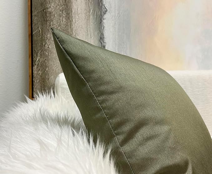 Aiking Home 24x24 Inches Faux Silk Square European Shams, Zipper Closure, Sage (Set of 2)