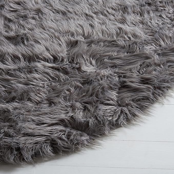 SAFAVIEH Faux Sheep Skin Collection 4' x 6' Grey FSS115D Silken Glam 2.35-inch Thick Area Rug