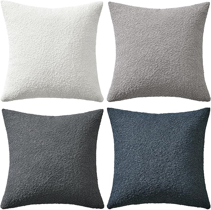 MIULEE Pack of 4 Decorative Textured Boucle Throw Pillow Covers 20x20 Inch Blue Gray Accent Solid Pillow Cases Soft Couch Cushion Covers for Modern Farmhouse Boho Chair Sofa Bed Livingroom Home Decor