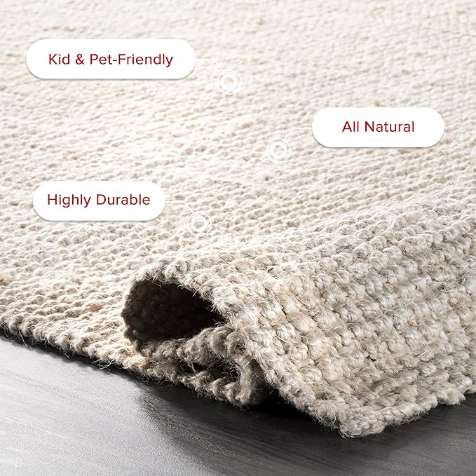 nuLOOM Ashli Solid Farmhouse Jute Area Rug, 8' Round, Off-white