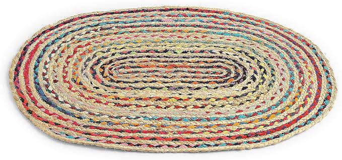 REDEARTH · Jute Cotton Chindi Area Rug - 2'x3' Oval Rug, Handwoven, Non-Shedding, Soft & Durable – Multi Tones for Home Décor in Living Room, Dining Room, Bedroom